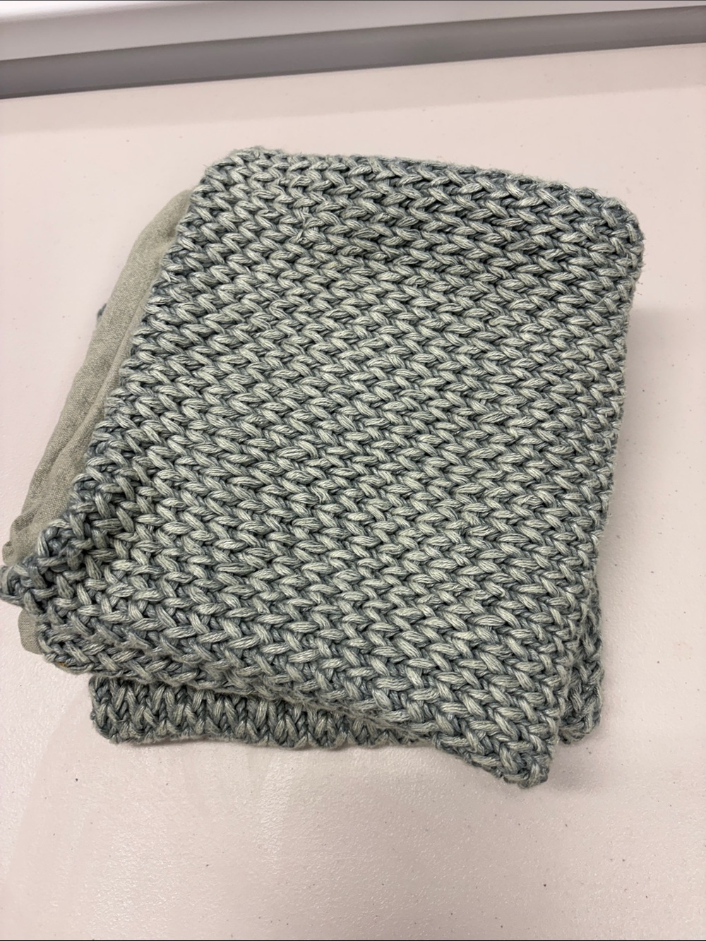 Pottery Barn Stonewashed Handknit Pillow Cover Only 22”x22” Natural Blue Two pcs